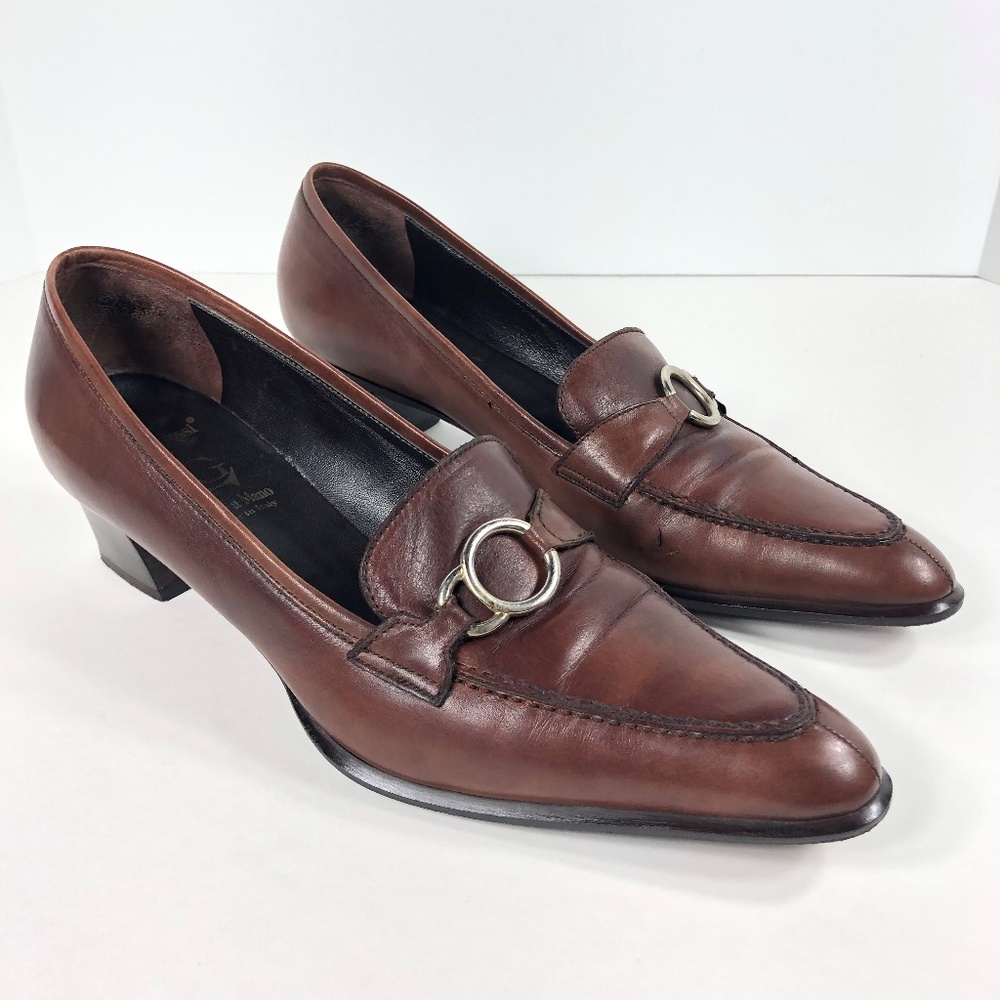 Luca Grossi Brown Leather Heels Career Pumps Sz 37